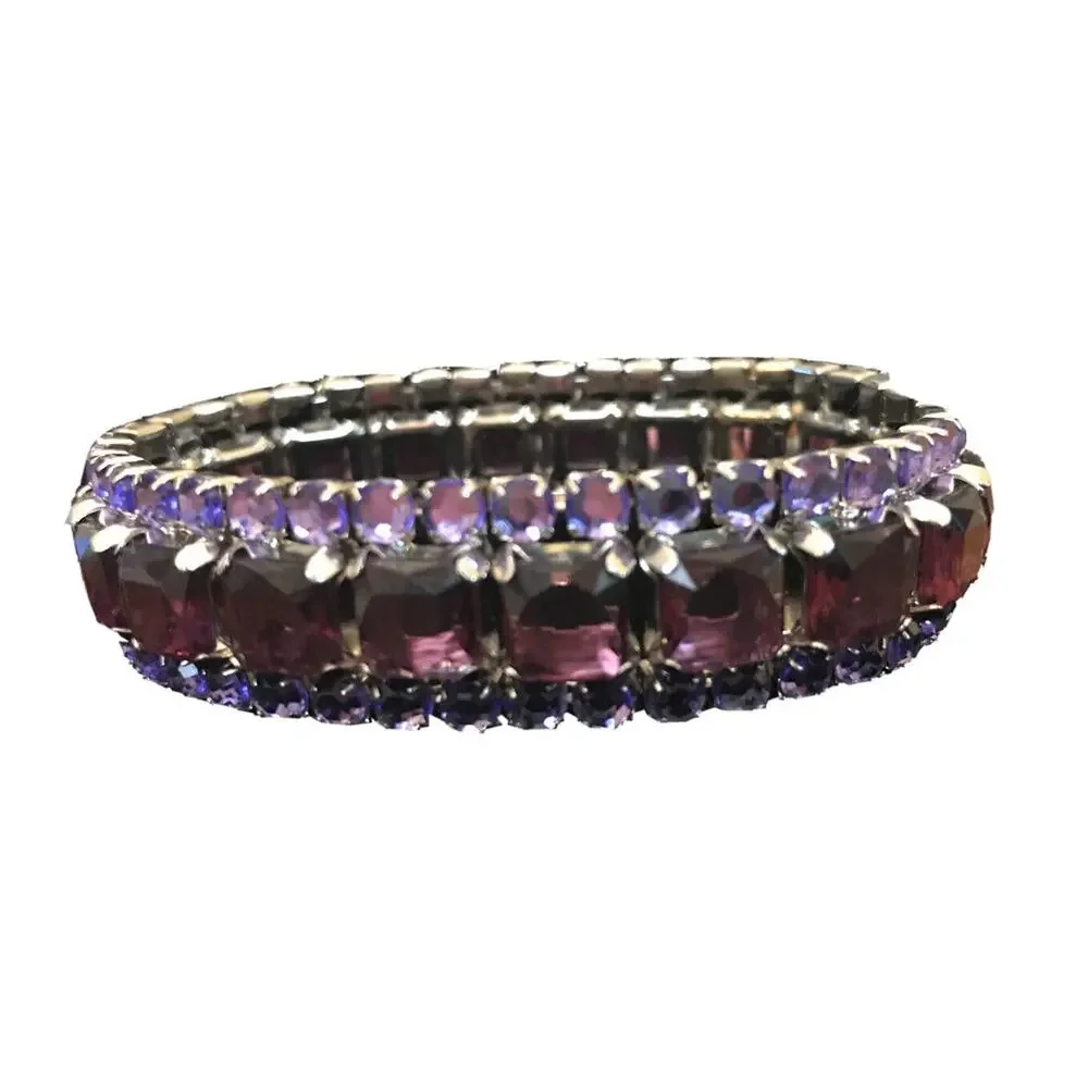 Estate Purple Large & Small Gem 3 Row Stretch Bracelet 3/4